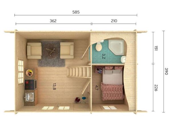 Bungalow de madera SANDRA de 29.9 m2 - 605x410cm - Imagen 6